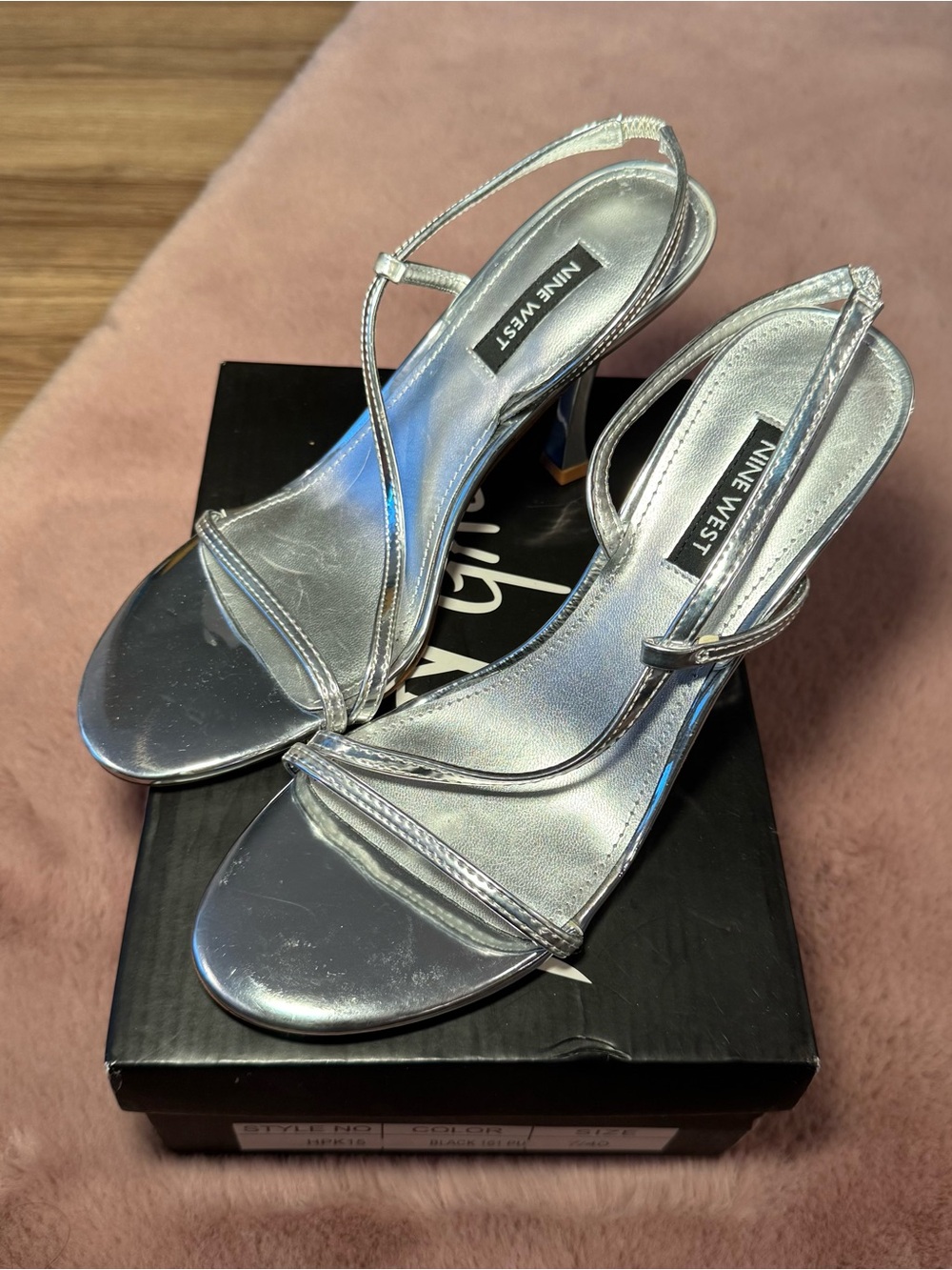 Nine West Metallic Silver Strappy Slingback Heels